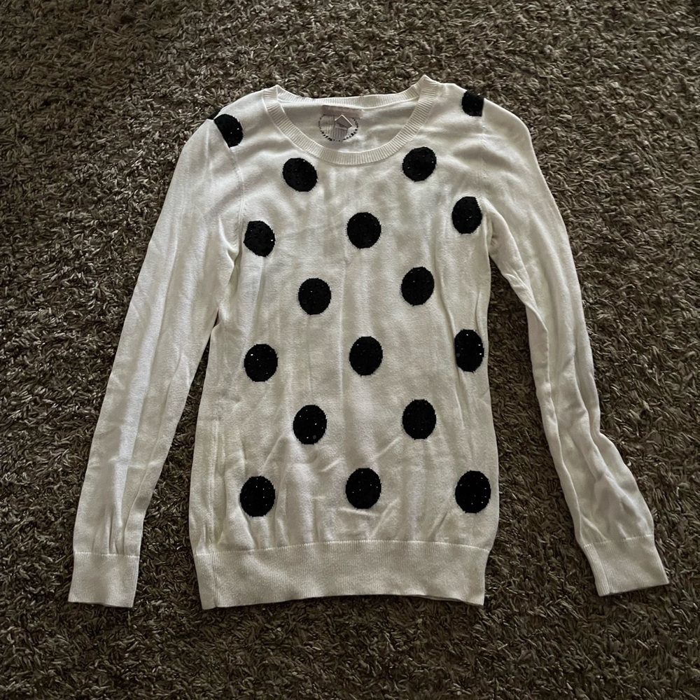 Women's White and Black Polka Dot Sweater